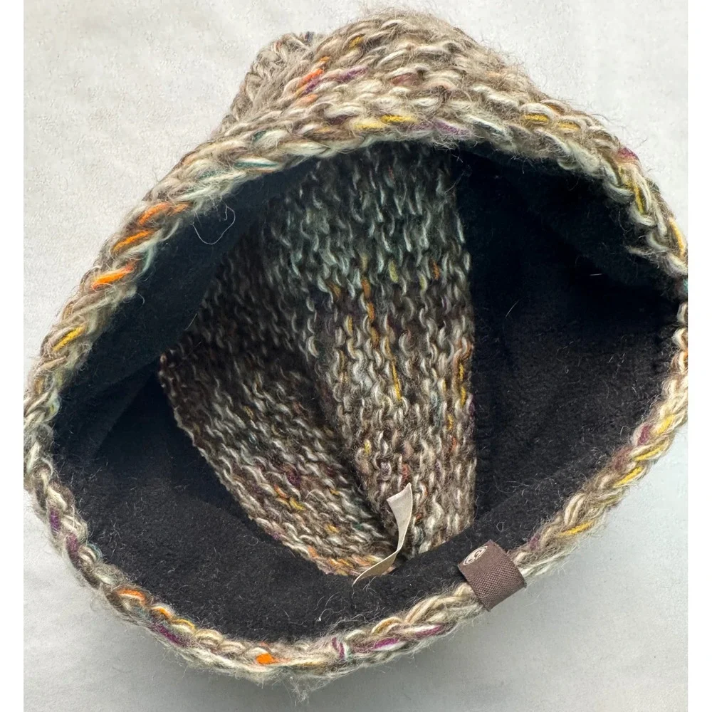 Pistil Beanie Pom Pom Knit Hat Brown Multi Color Fleece Lined Winter One Size